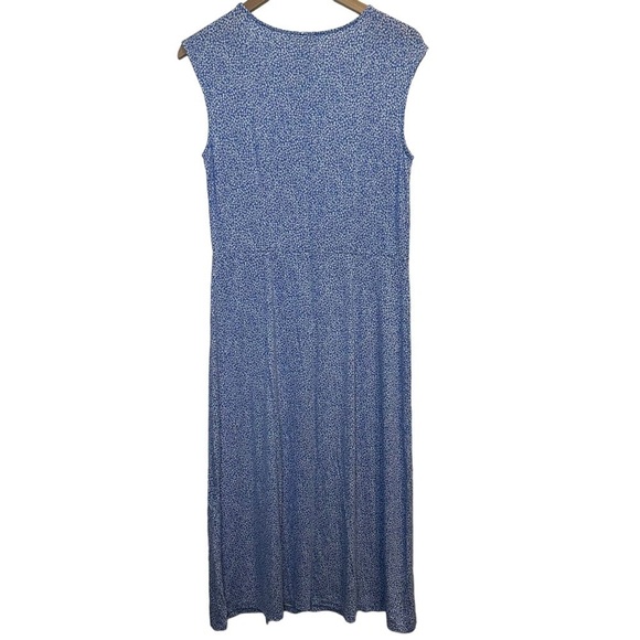 NWT LOFT Women Blue White Geo Floral Cap Sleeve Rayon Stretch Midi Dress Size 6 - Picture 3 of 8